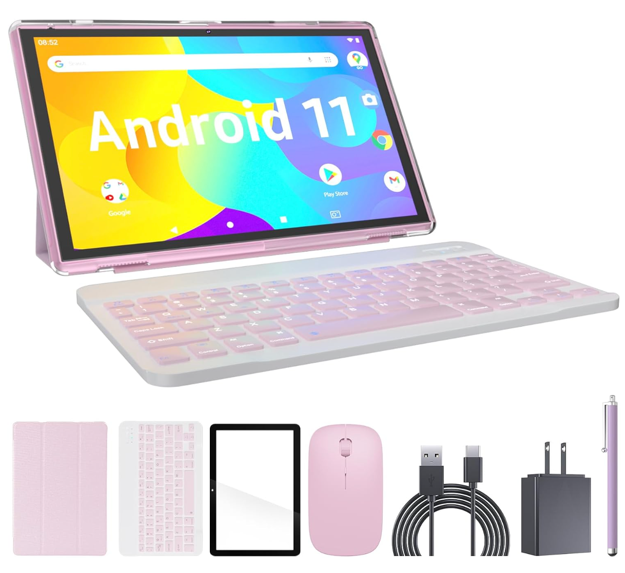 10.1 Inch Android 11 Tablet with Keyboard, Mouse, Case, Stylus