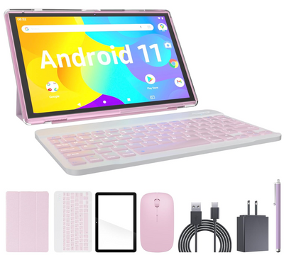 10.1 Inch Android 11 Tablet with Keyboard, Mouse, Case, Stylus