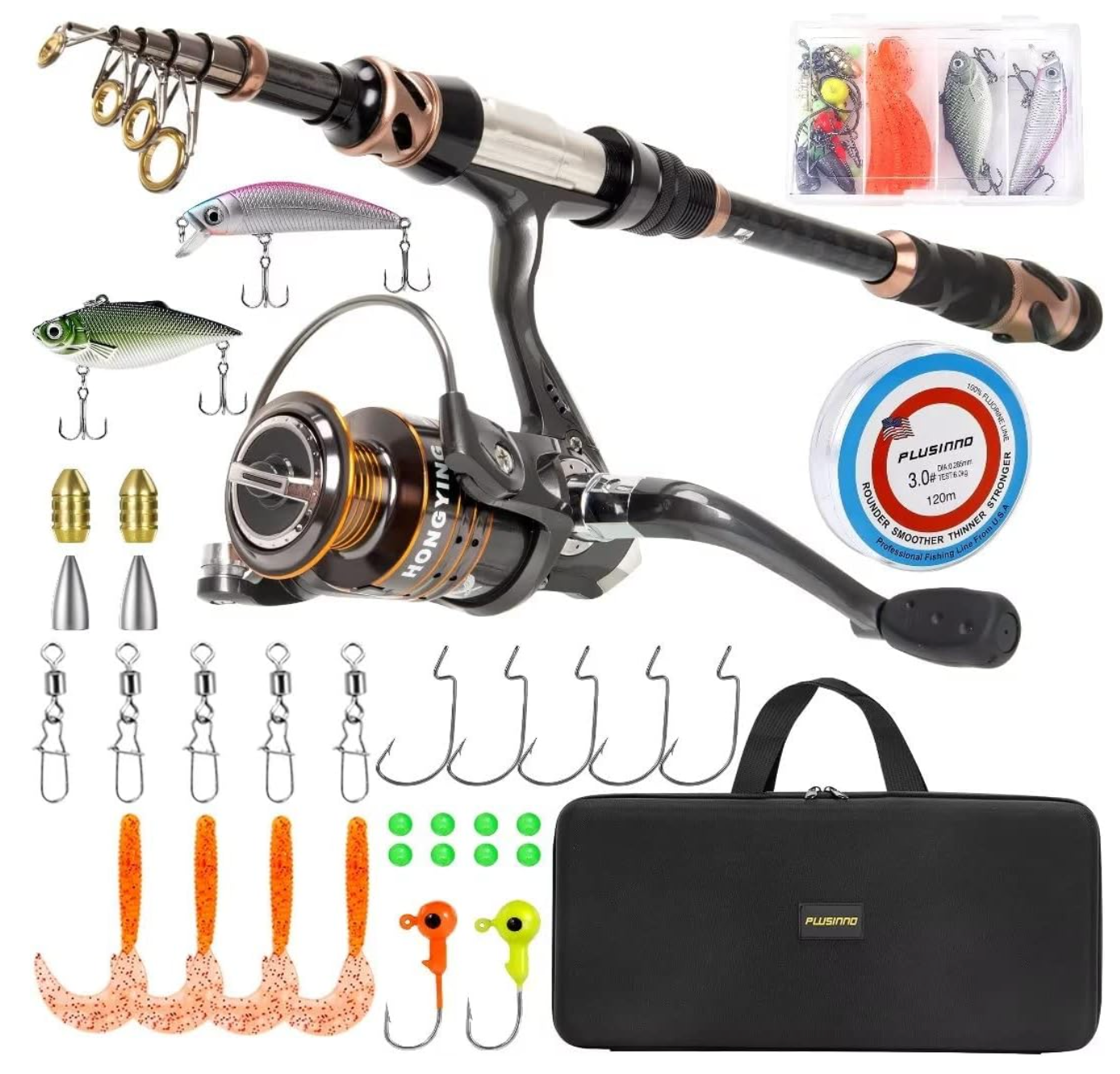 Carbon Fiber Telescopic Fishing Pole, Full Kit with Carrying Case