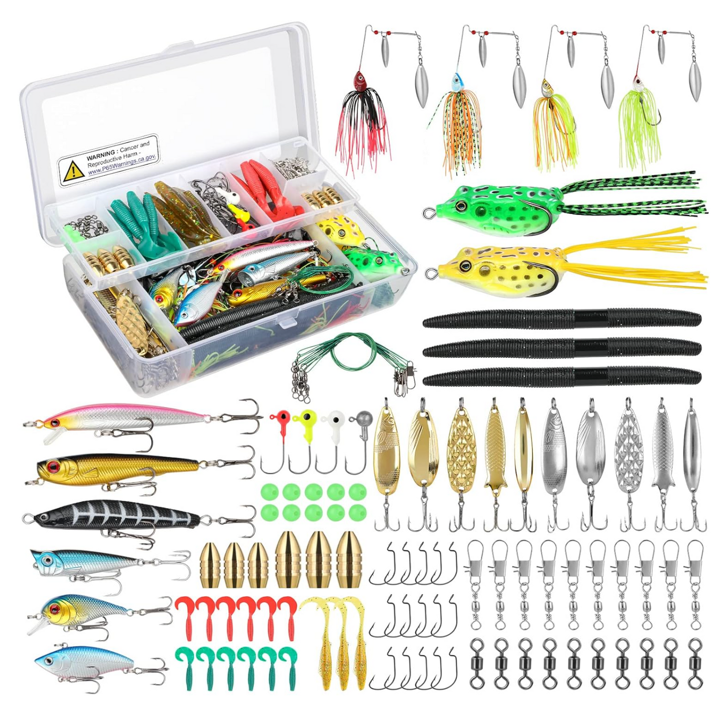 Fishing Lures and Gear Tackle Box, 102 pieces