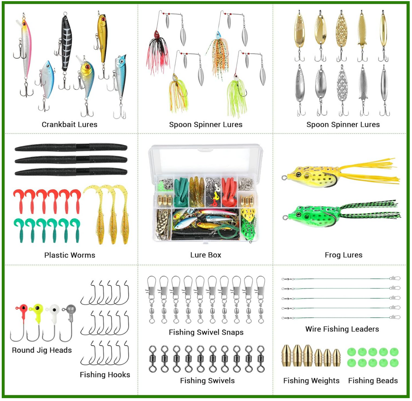 Fishing Lures and Gear Tackle Box, 102 pieces