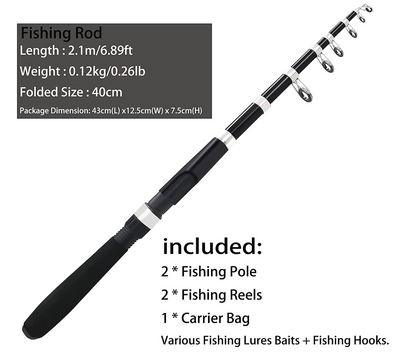 Collapsible Fishing Rods, 2 pieces, 6.89ft